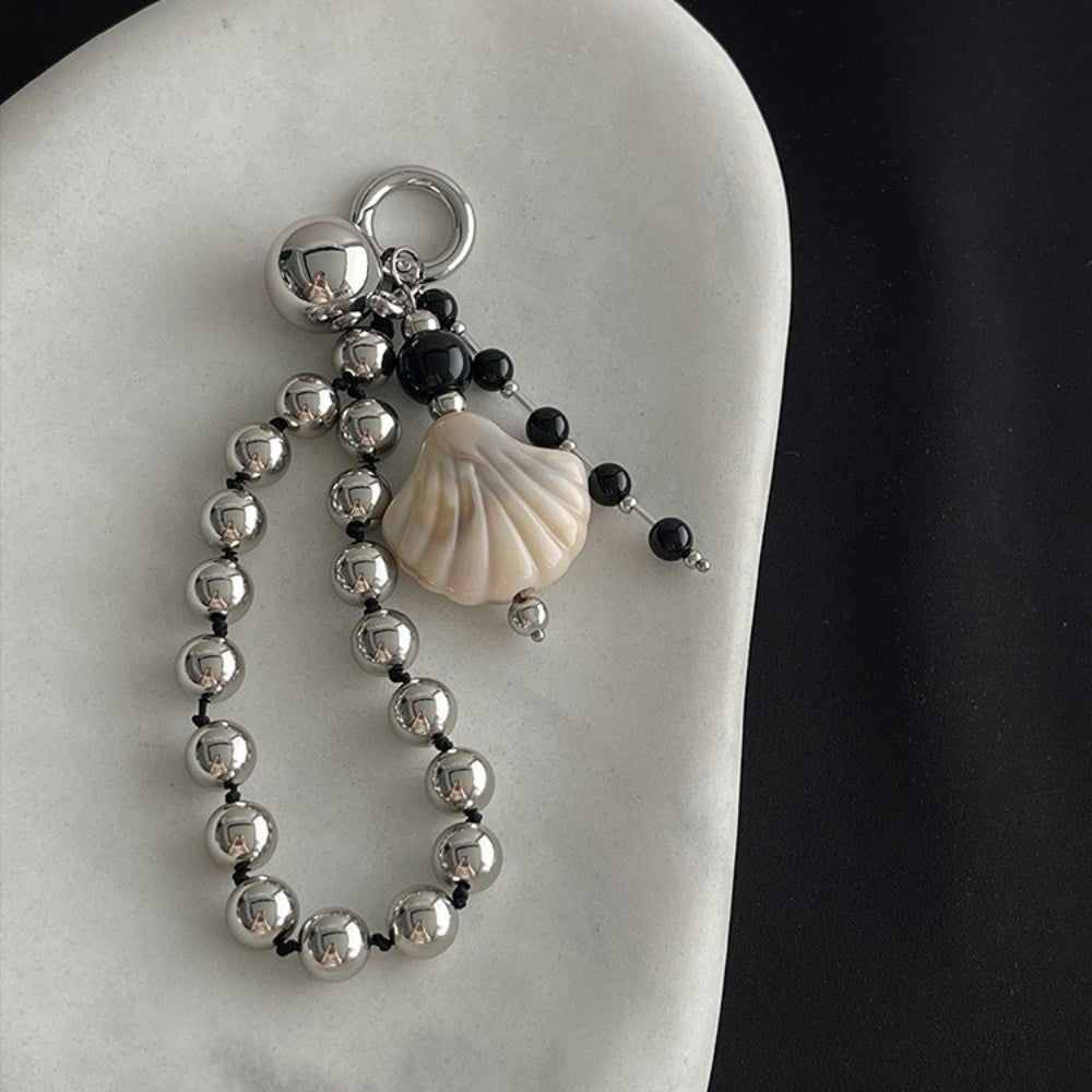 Silver Tone Beaded Keychain Minimalist Bag Charm  N6G033