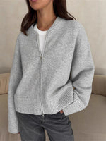Load image into Gallery viewer, Simple Double Zip Round Neck Knit Cardigan Women N6G259