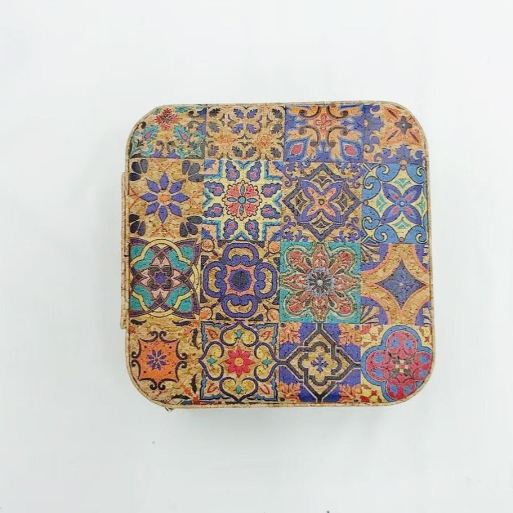 Travel Cork Jewelry Box with Mirror Organizer N6E091