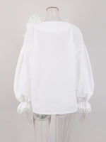 Load image into Gallery viewer, V Neck Ruffle Lace Trim Blouse Women N6C134