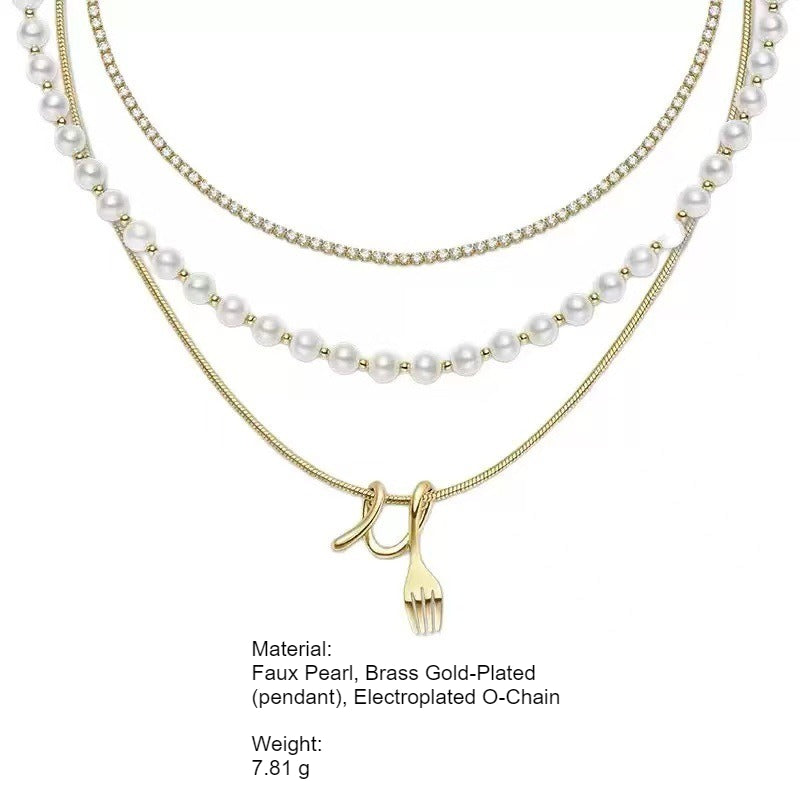 Fork Three-Layer Pearl Choker Necklace Women Elegant N6H158