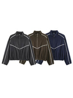 Load image into Gallery viewer, Colorblock Trim Stand Collar Jacket &amp; Pants Set Women N6H129