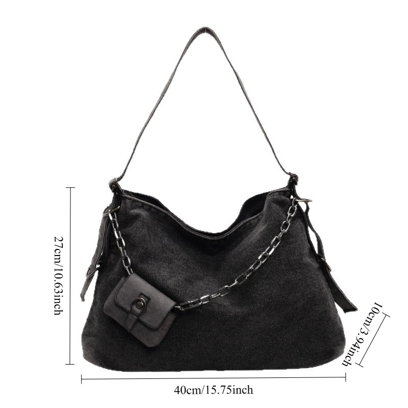 Women's Washed Denim Chain Strap Tote Bag N6J200