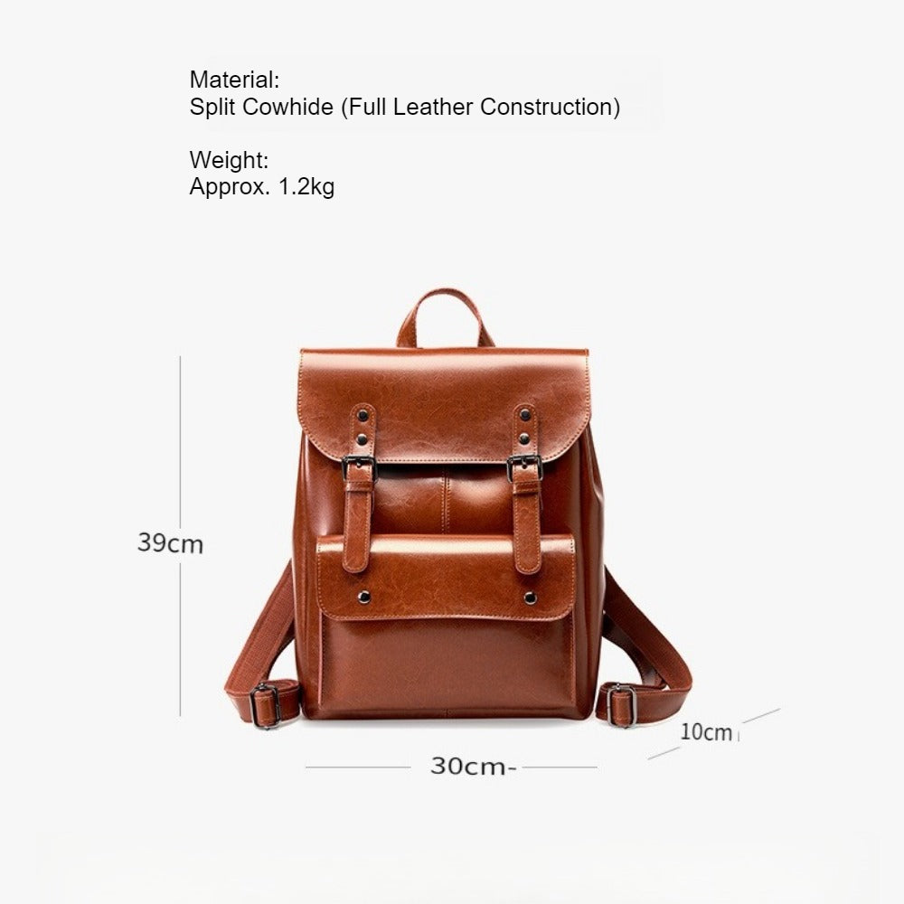 Genuine Leather Backpack Women 14" Vintage School N6F160