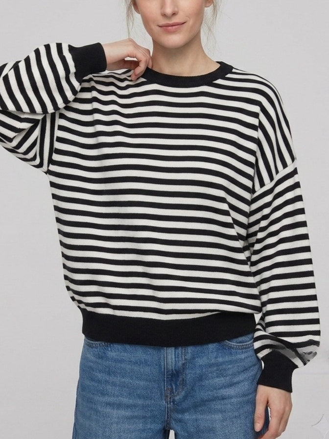 Backless Color Block Stripe Oversized Knit Pullover N6G185