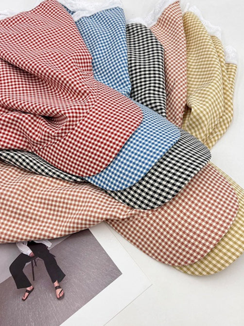 Gingham Lace Trim Headscarf Hat Women N6C365