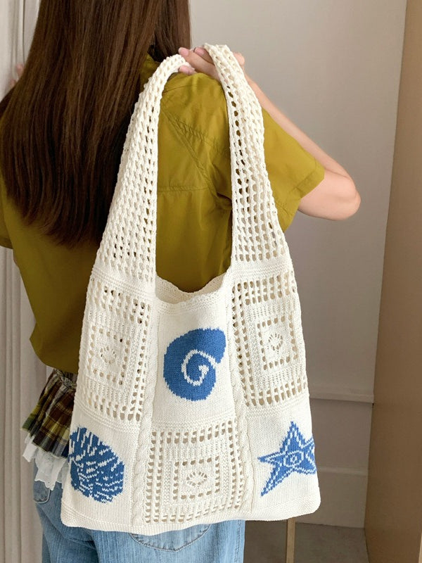 Knit Beach Bag Women Octopus Starfish N6C052