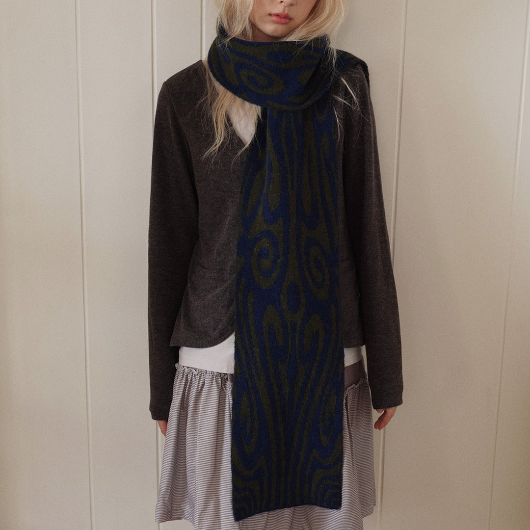 Wool Blend Patchwork Jacquard Knit Scarf N6K230