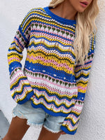 Load image into Gallery viewer, Striped Color-Block Loose Round Neck Pullover Sweater N6H303