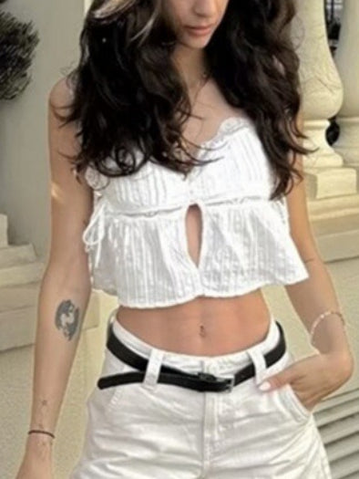 White Lace Trim Fitted Camisole Top N6F185