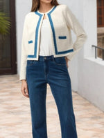 Load image into Gallery viewer, Design Round Neck Vintage Frayed Edge Short Jacket N5A051