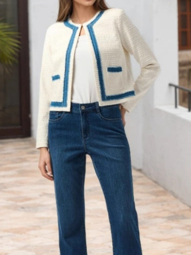Design Round Neck Vintage Frayed Edge Short Jacket N5A051
