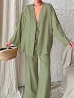 Load image into Gallery viewer, Cotton Sleep Long Pant Mid Weight Green Gray Pink N5Z774
