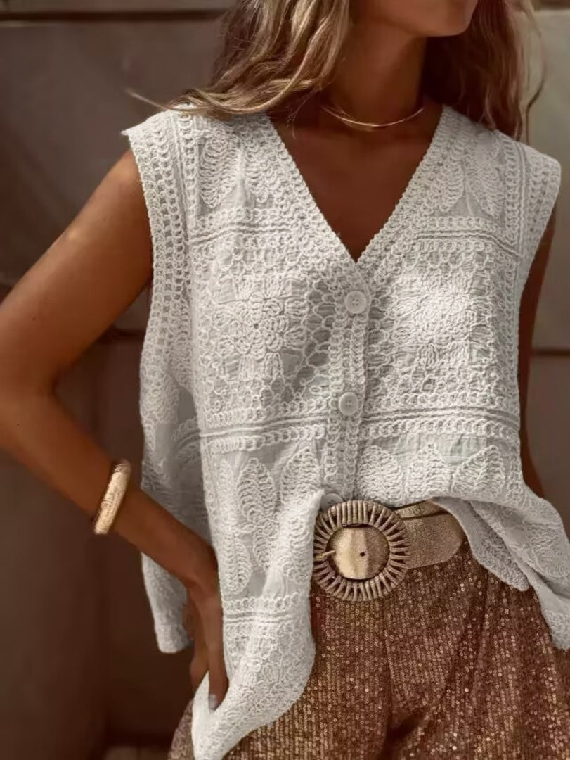 Crochet V Neck Vest Top Women N6F007
