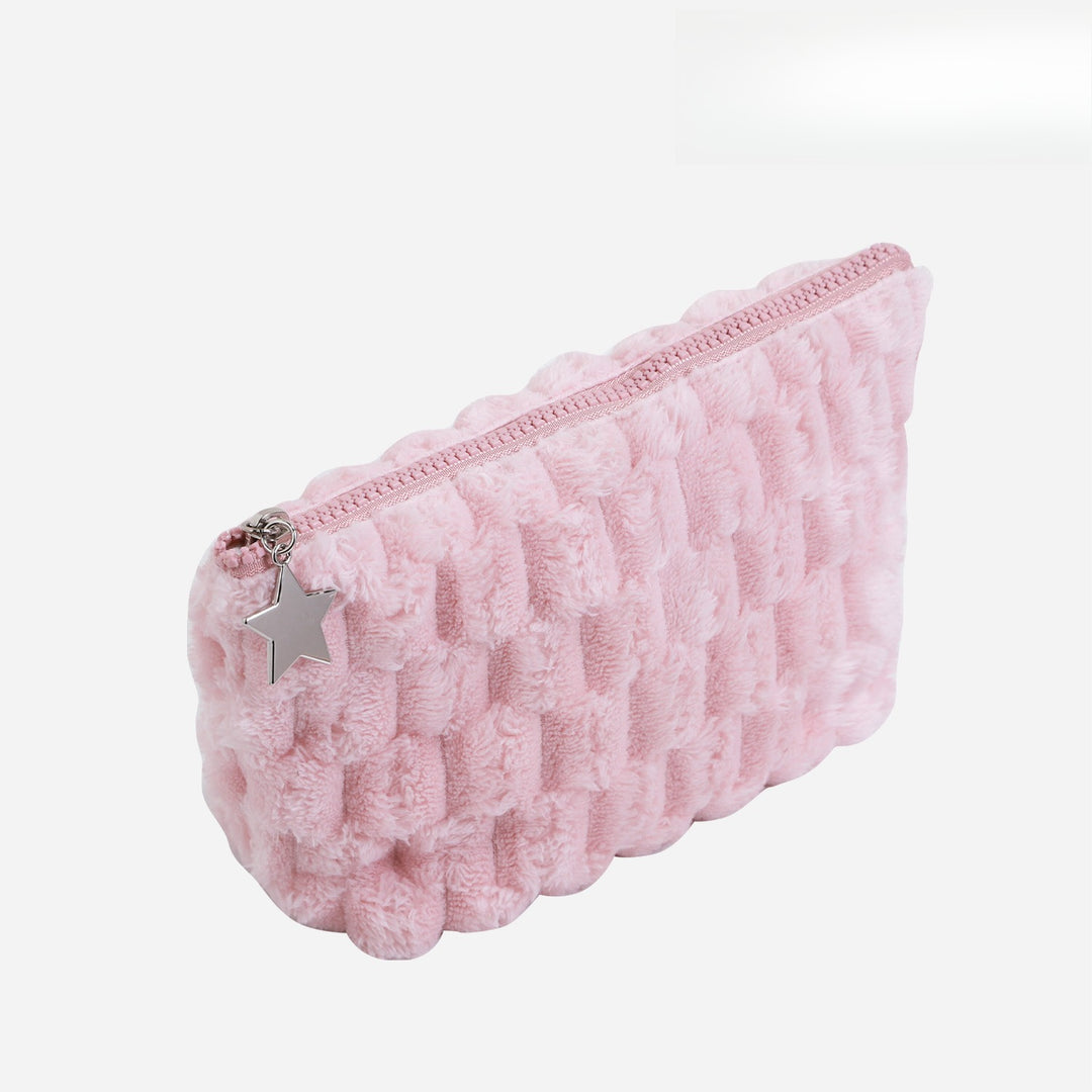 Plush Checkerboard Makeup Bag Women S5P756
