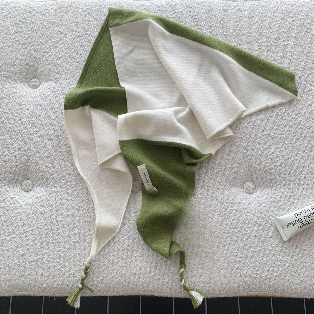 Colorblock Wool Blend Triangle Scarf Shawl Women N6H248