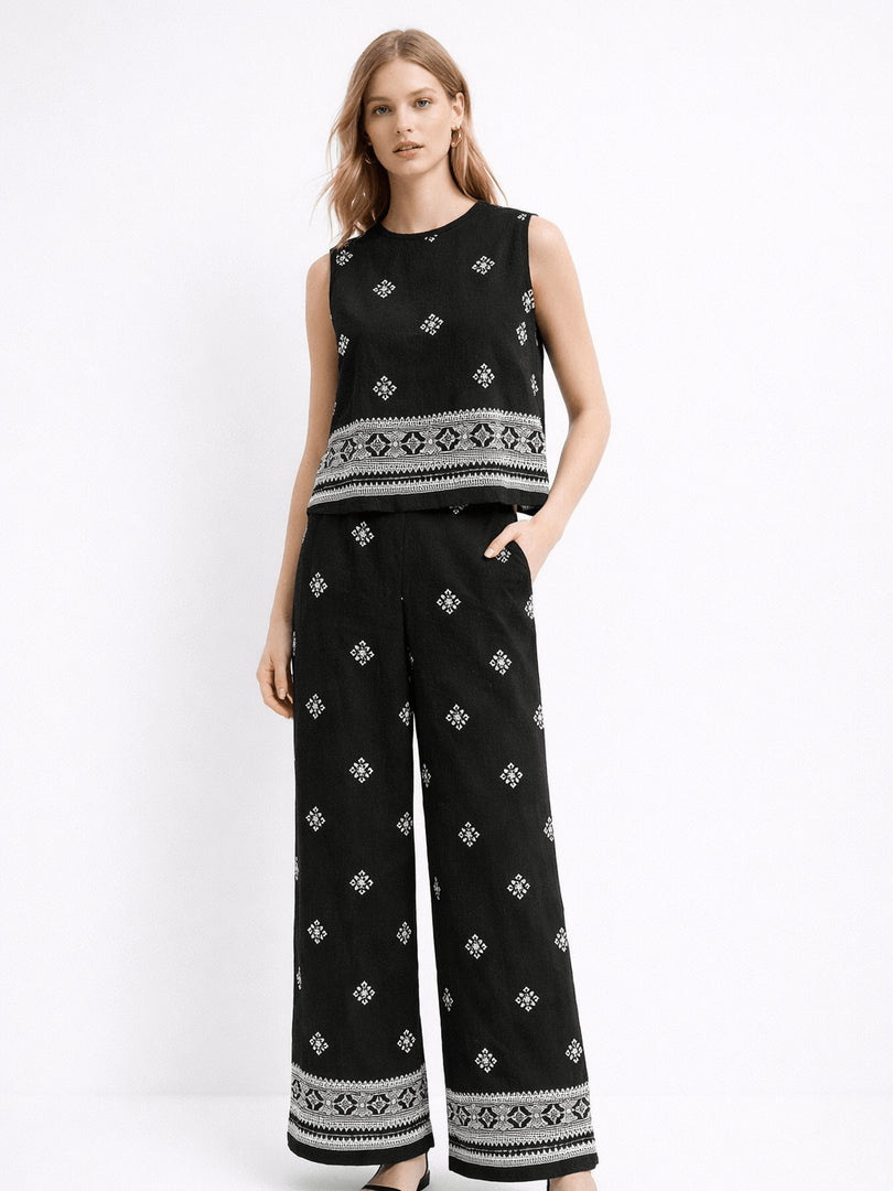 Retro Vacation Geometric Print Two-Piece Set Women N6C244