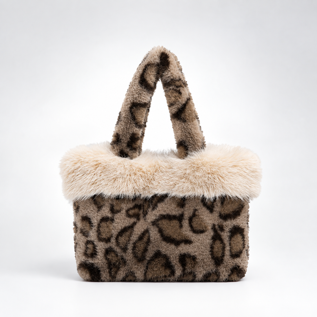 Women's Plush Leopard Print Bucket Handbag N6J174