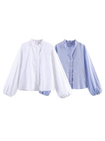 Load image into Gallery viewer, Ruffle Detail Poplin Crop Shirt Women N6C103