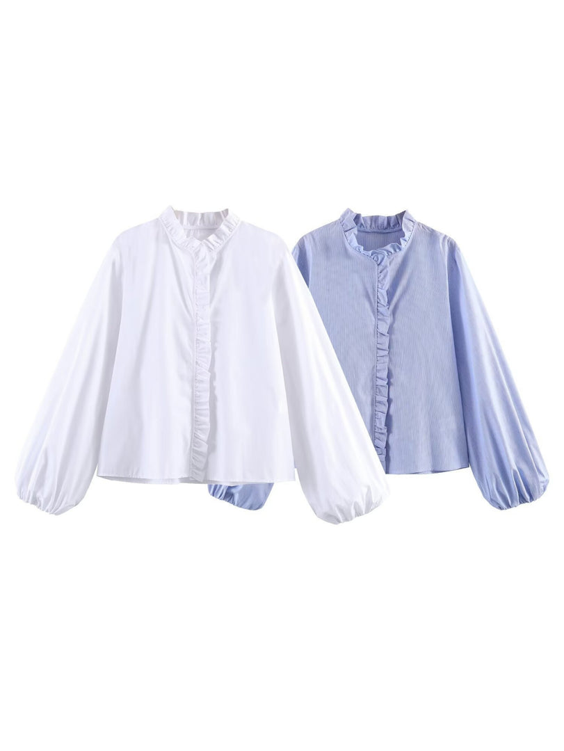 Ruffle Detail Poplin Crop Shirt Women N6C103