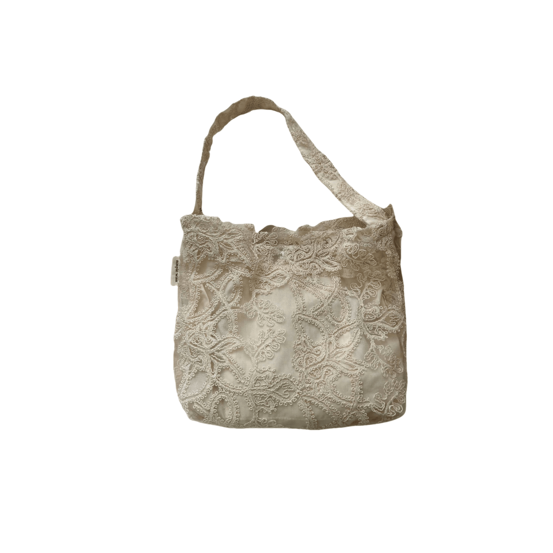 Lace Embroidered Cotton Shoulder Bag Canvas Lining S5P337