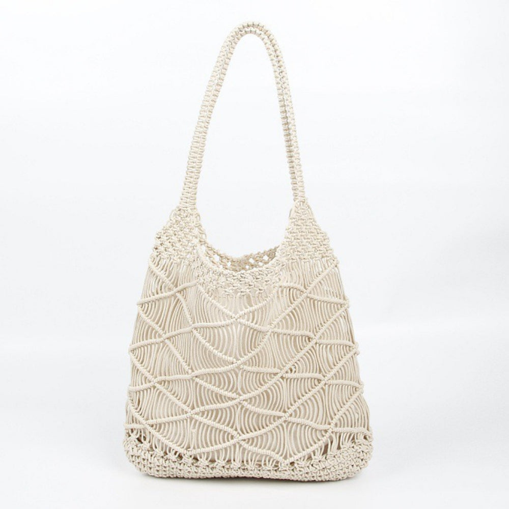 Open Weave Waxed Rope Beach Bag Large Straw Tote N6F116