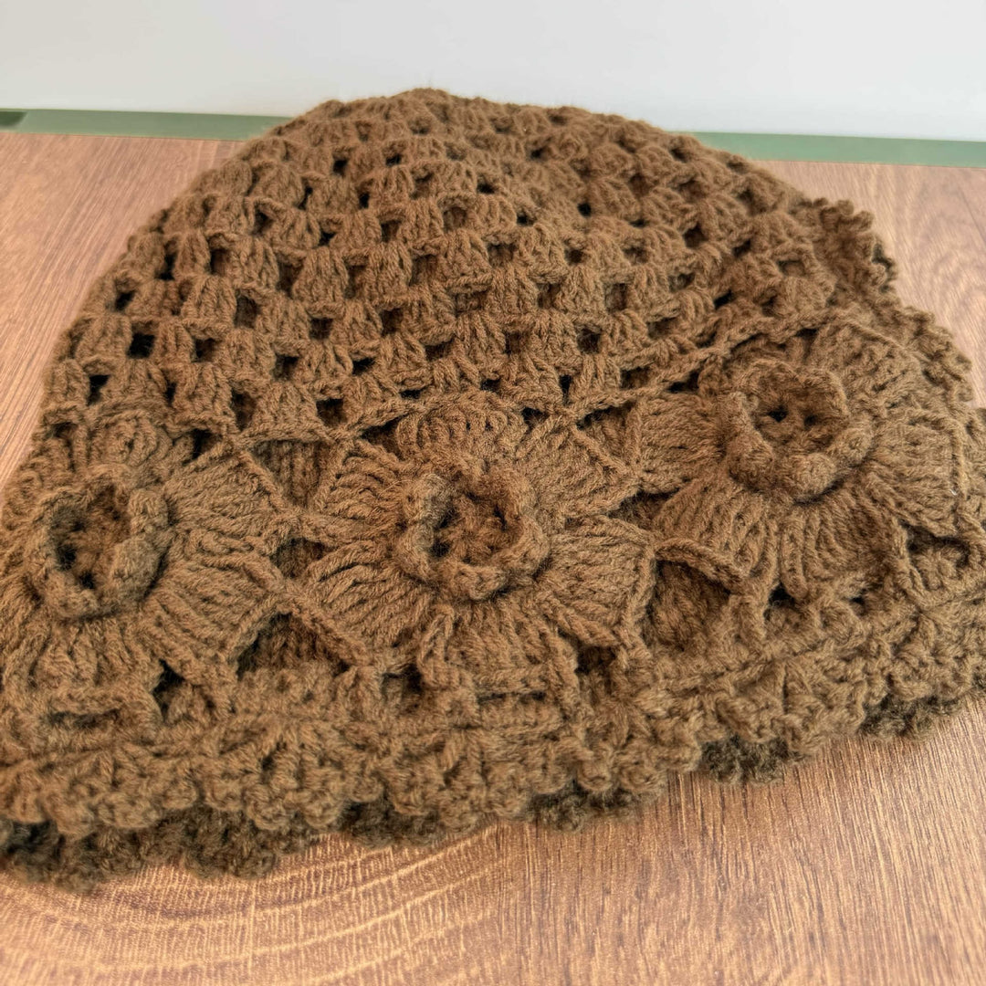 Handwoven Double Layer Flower Tassel Knit Beanie  N6H229