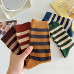 Load image into Gallery viewer, Color Block Striped Crew Socks Women One Size  N6H001