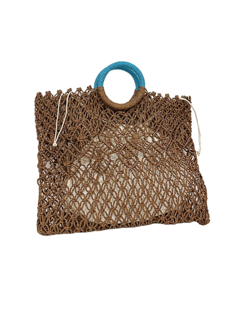 Openwork Paper Fiber Beach Tote Dark Brown  S5P275
