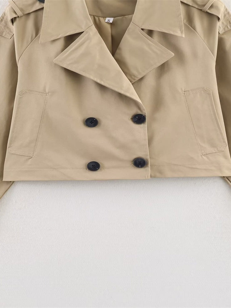 Double-Breasted Lapel Short Trench Coat Women N6G164
