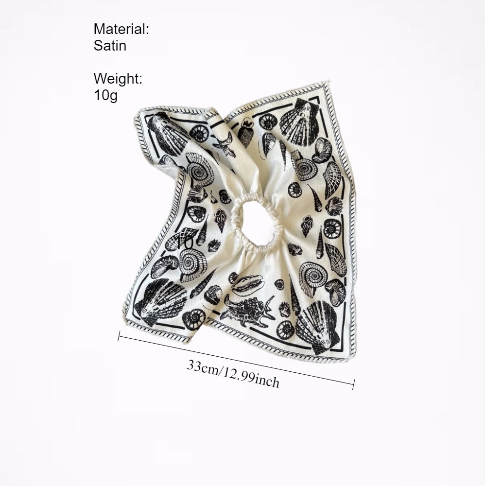 Ocean Print Square Scrunchie Vintage Beach Hair Scarf N6F136