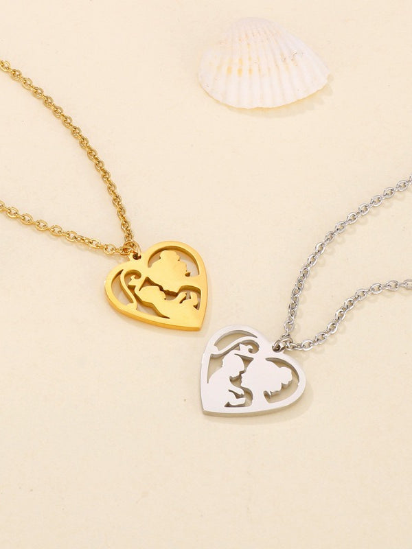 Openwork Heart Pendant Necklace Mother's Day N6D540