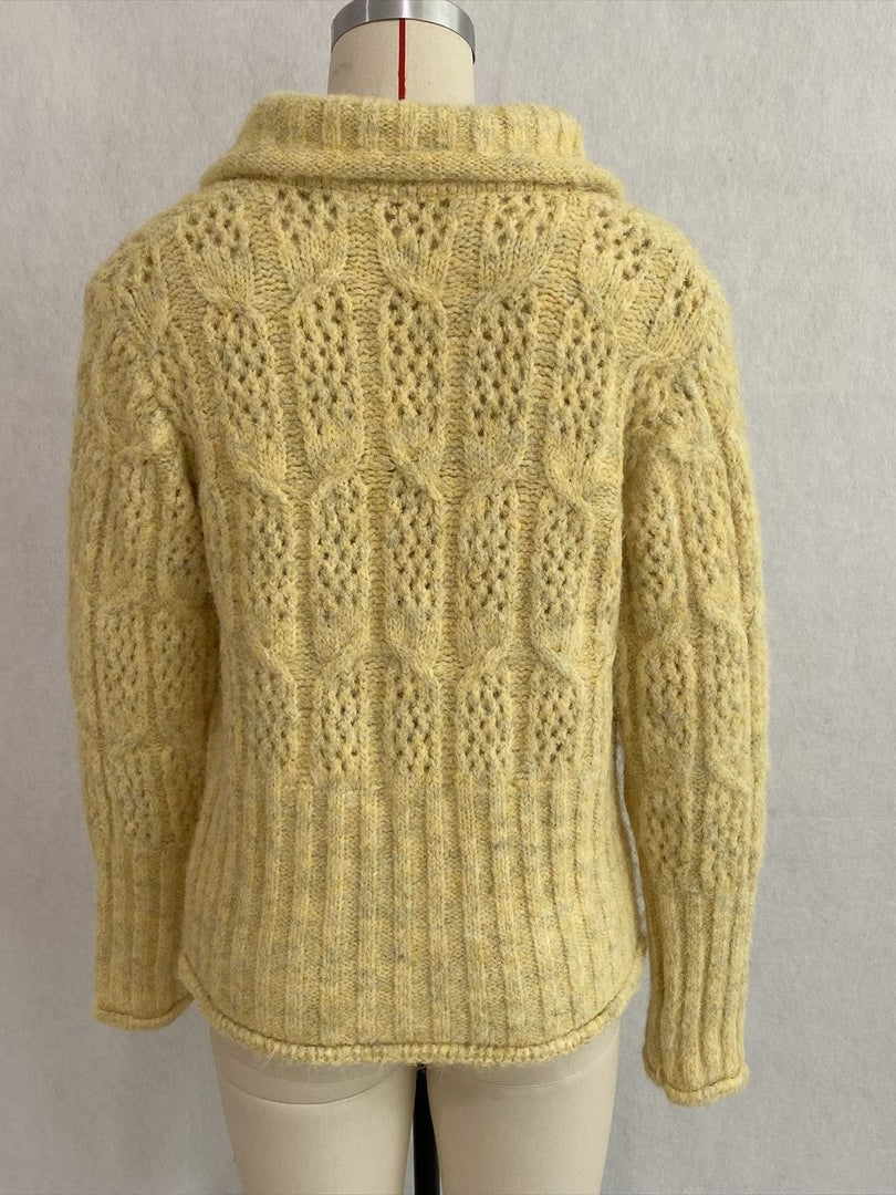 Cable-Knit Polo Collar Openwork Button Cardigan Women N6H284