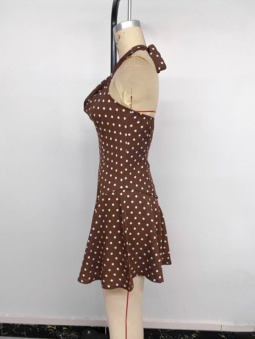 Polka Dot Halter Open Back Dress N6E163