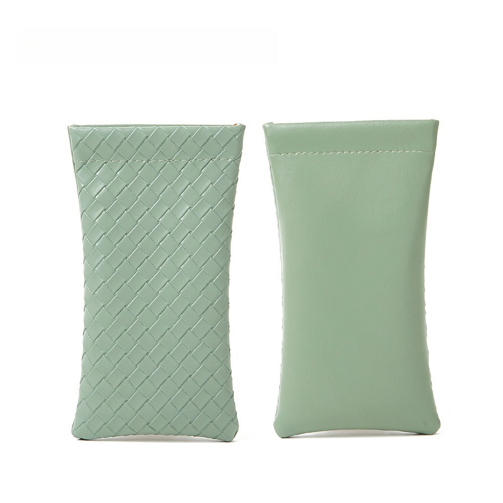 Minimalist PVC Weave Snap Glasses Case Women S5P972