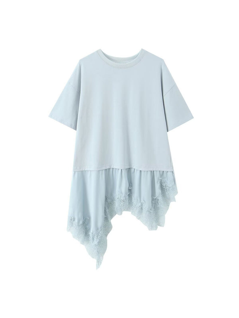 Lace Panel Asymmetric Tee Women N6F253