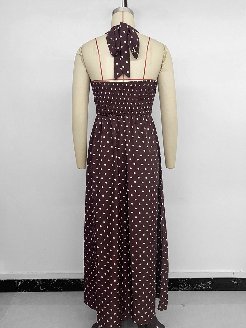 Polka Dot Halter Deep V-Neck Bodycon Dress N6E164