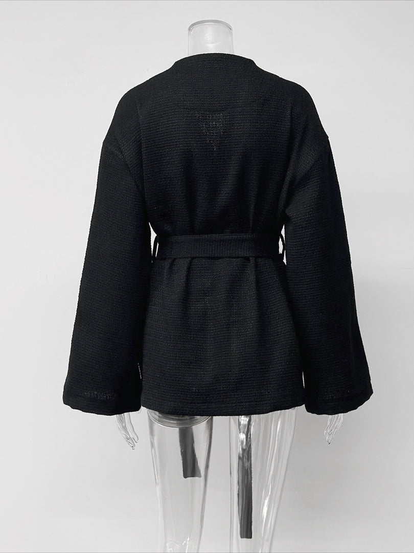 Batwing Sleeve Belted V-neck Blouse Women N6D028