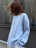Load image into Gallery viewer, Solid Relaxed Backless Cotton Knit Sweater Women N6G128