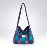 Load image into Gallery viewer, Women's Plaid Denim Tie-Closure Tote Bag N6J203