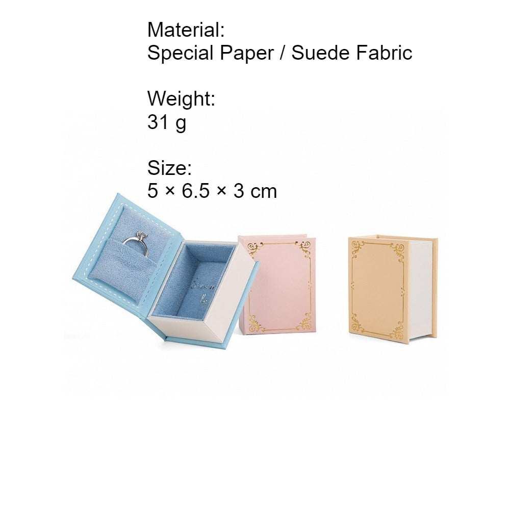 Book-Shaped Ring Jewelry Box Storage Suede Paper Case N6G051