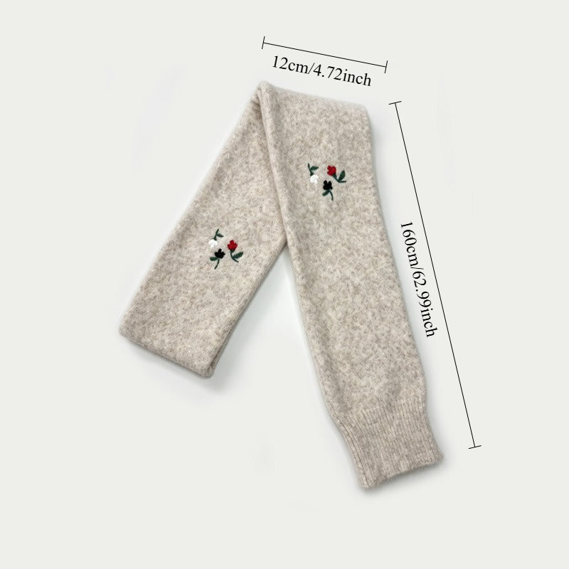 Womens Double Layer Rose Embroidered Knit Scarf N6K229