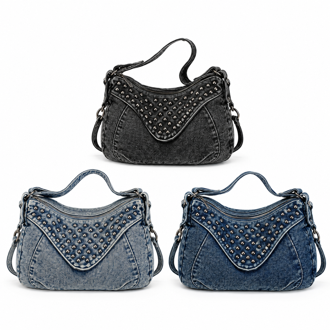 Women's Washed Denim Studded Bag N6J212