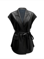 Load image into Gallery viewer, Sleeveless PU Vest Notch Lapel Belted Women N6G173