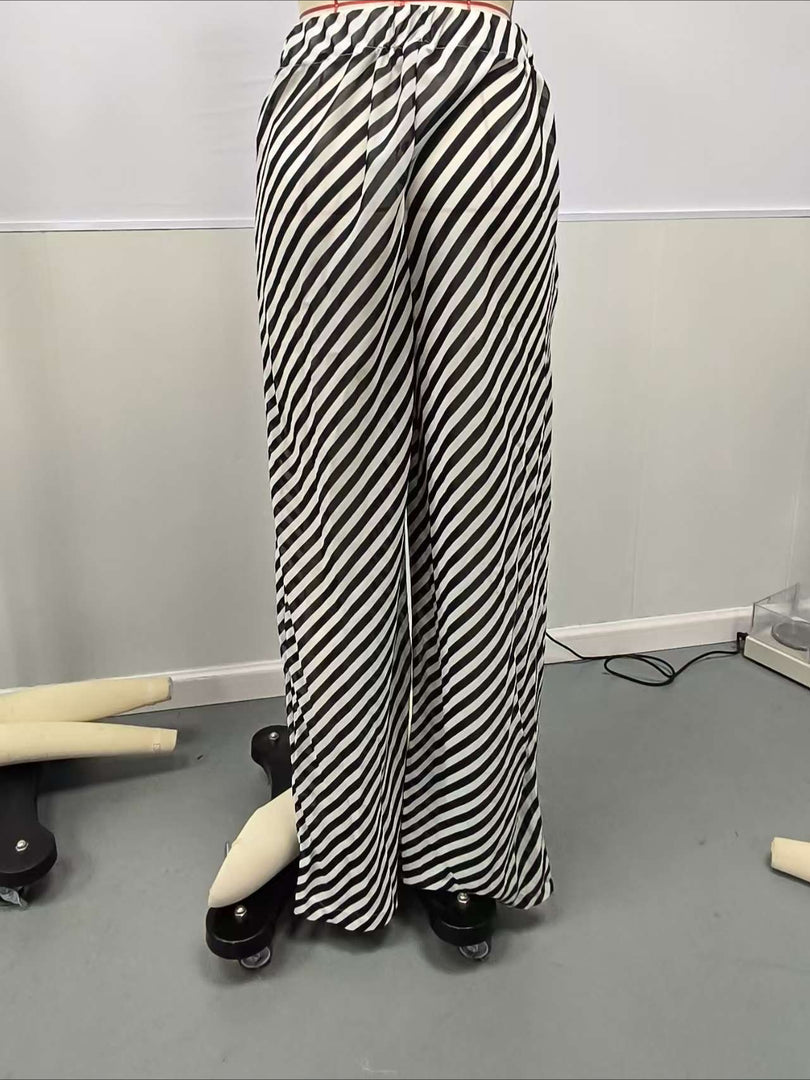 Black Striped Mesh Lace-Up Beach Pants N6D210
