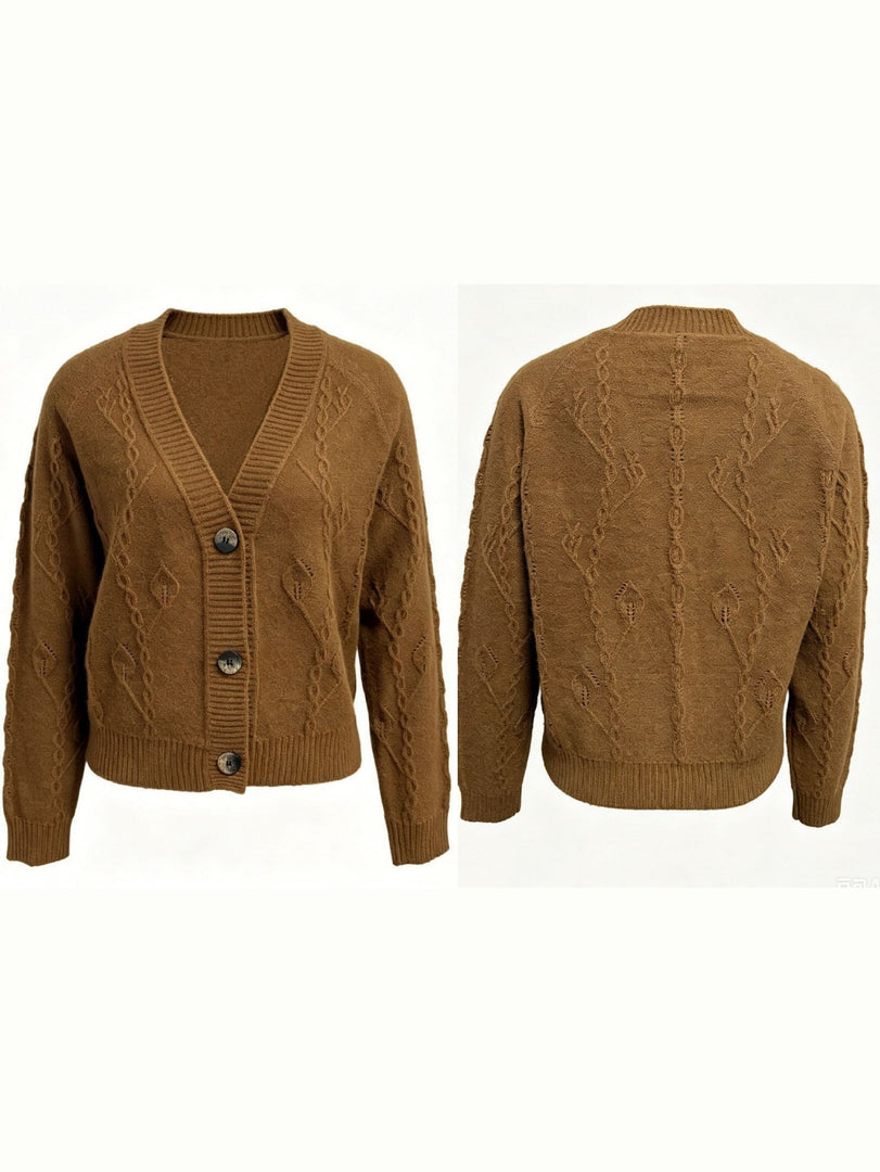 Chunky Knit V-Neck Cardigan Women Loose Fit N6G274