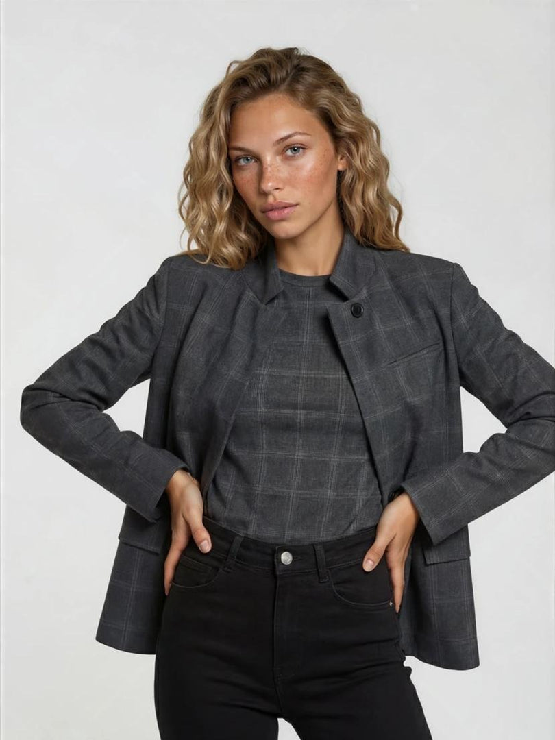 Check Mandarin Collar Blazer Women N6C119