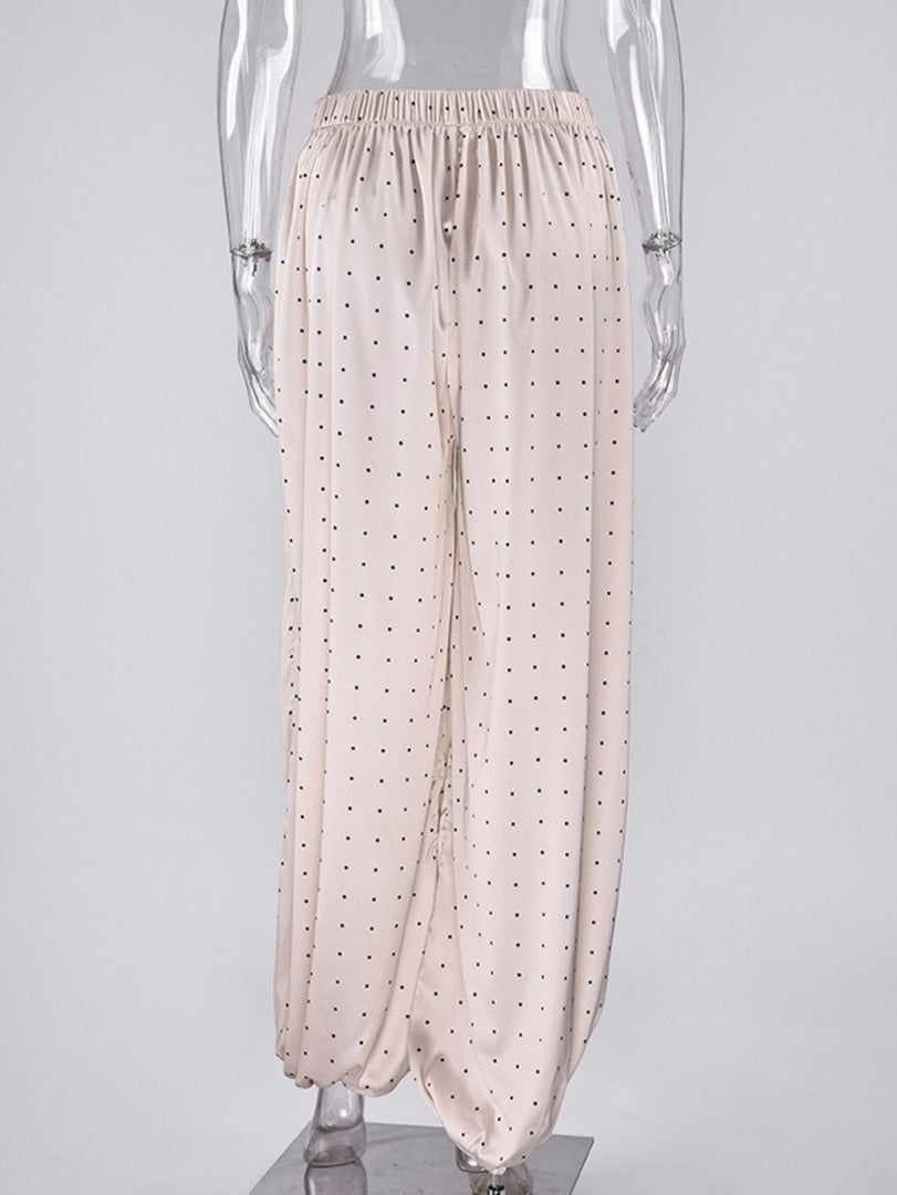 White Polka Dot Wide Leg Straight Pants N6E169