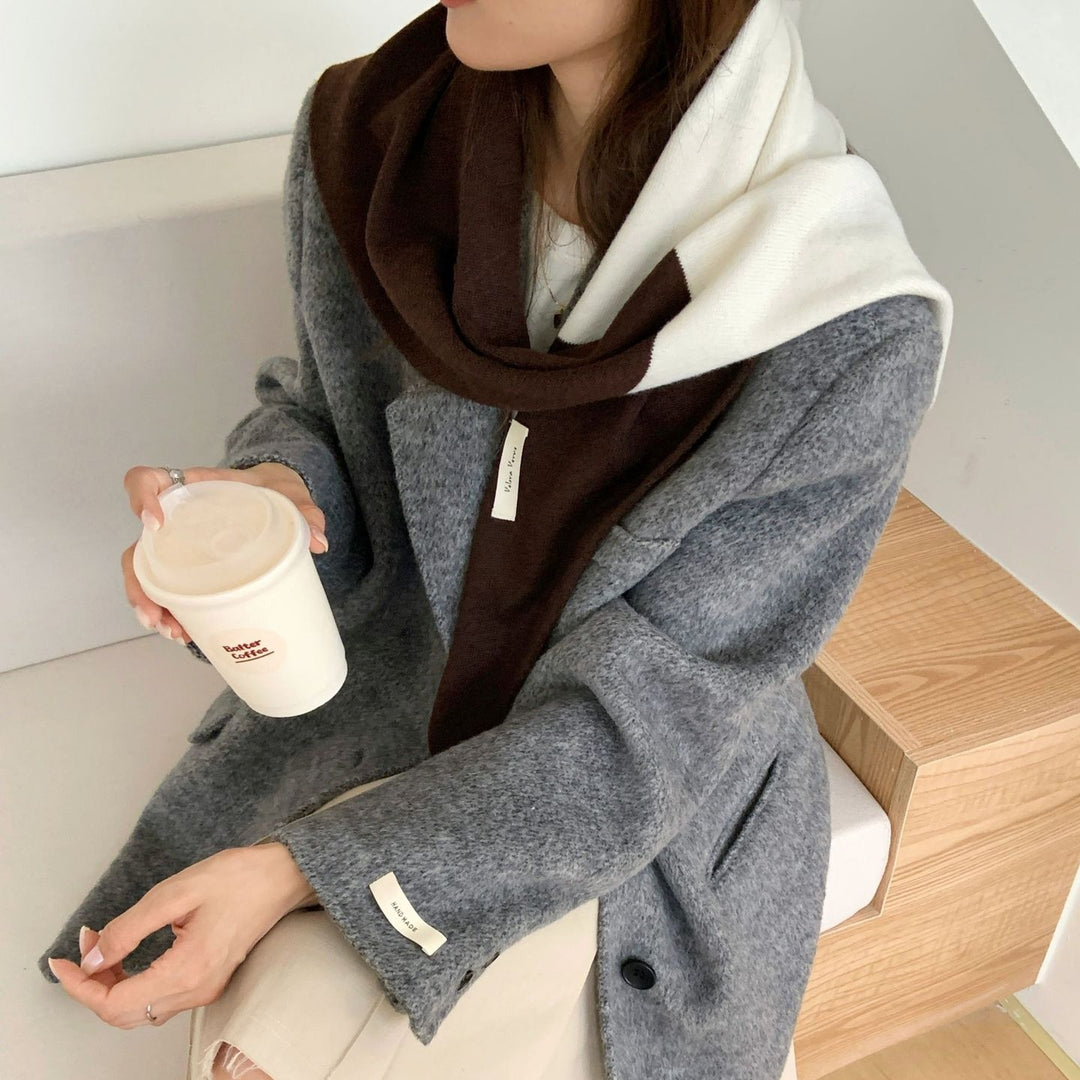 Colorblock Wool Blend Triangle Scarf Shawl Women N6H248