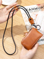 Load image into Gallery viewer, Genuine Leather Neck Lanyard Coin Card Key Pouch N6B218